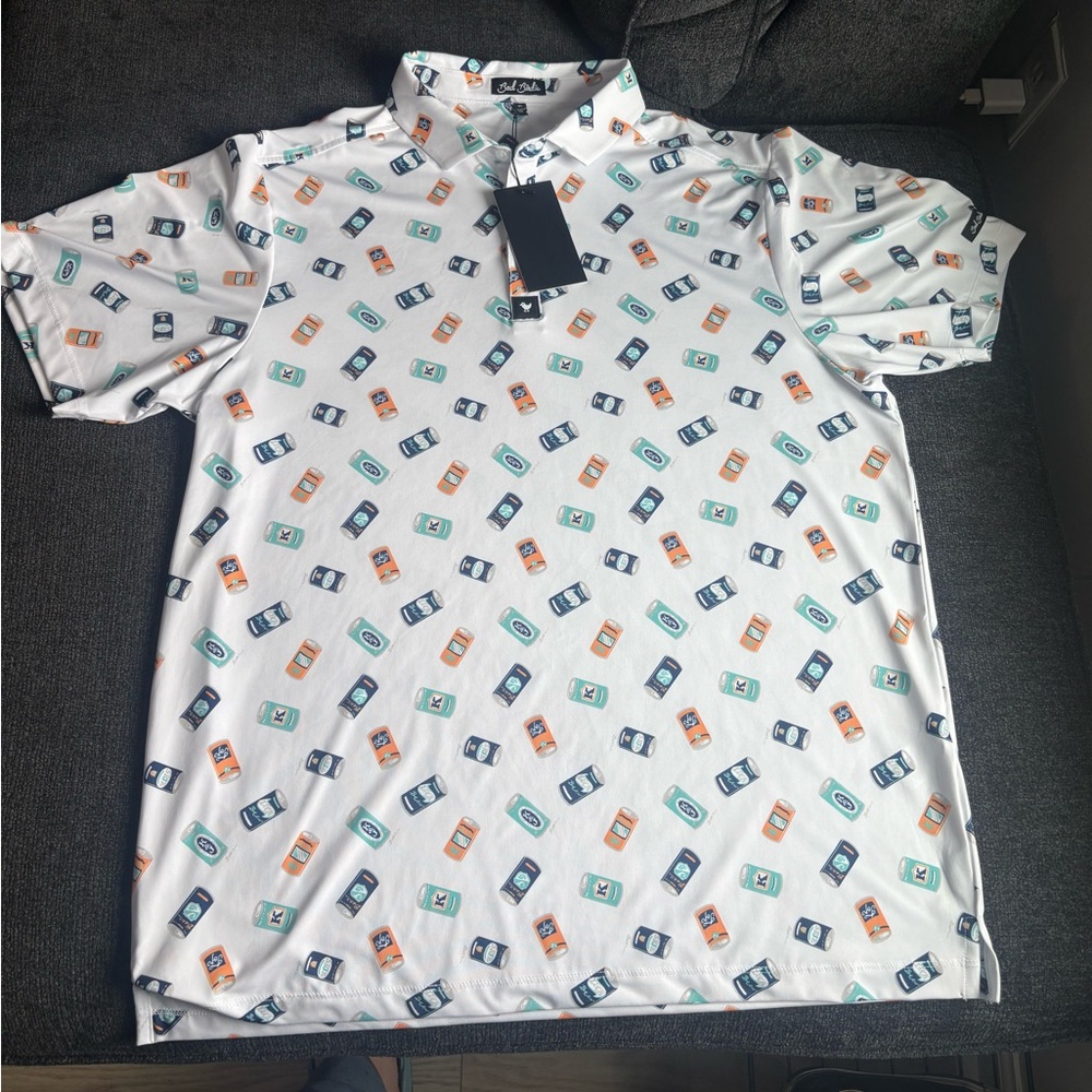 Bad Birdie Core Polo Shirt Mens sizes White Crushable Beer Can Stretch Golf